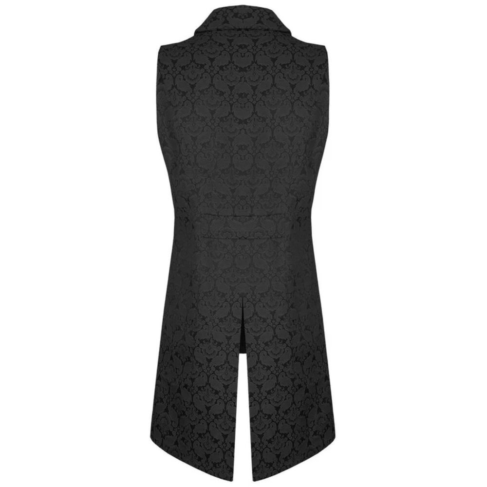 Men's Double Breasted Governor Vest Waistcoat Vtg Black Brocade Gothic Steampunk - Picture 2 of 4